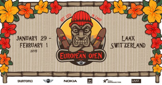 Logo Burton Snowboard Open Air, Laax, Schweiz, Hawaii Edition