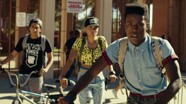 Dope, Malcolm, His friends, Backpack, Bike, Cap, Black Skin, Yellow Shirt, 90ies Style